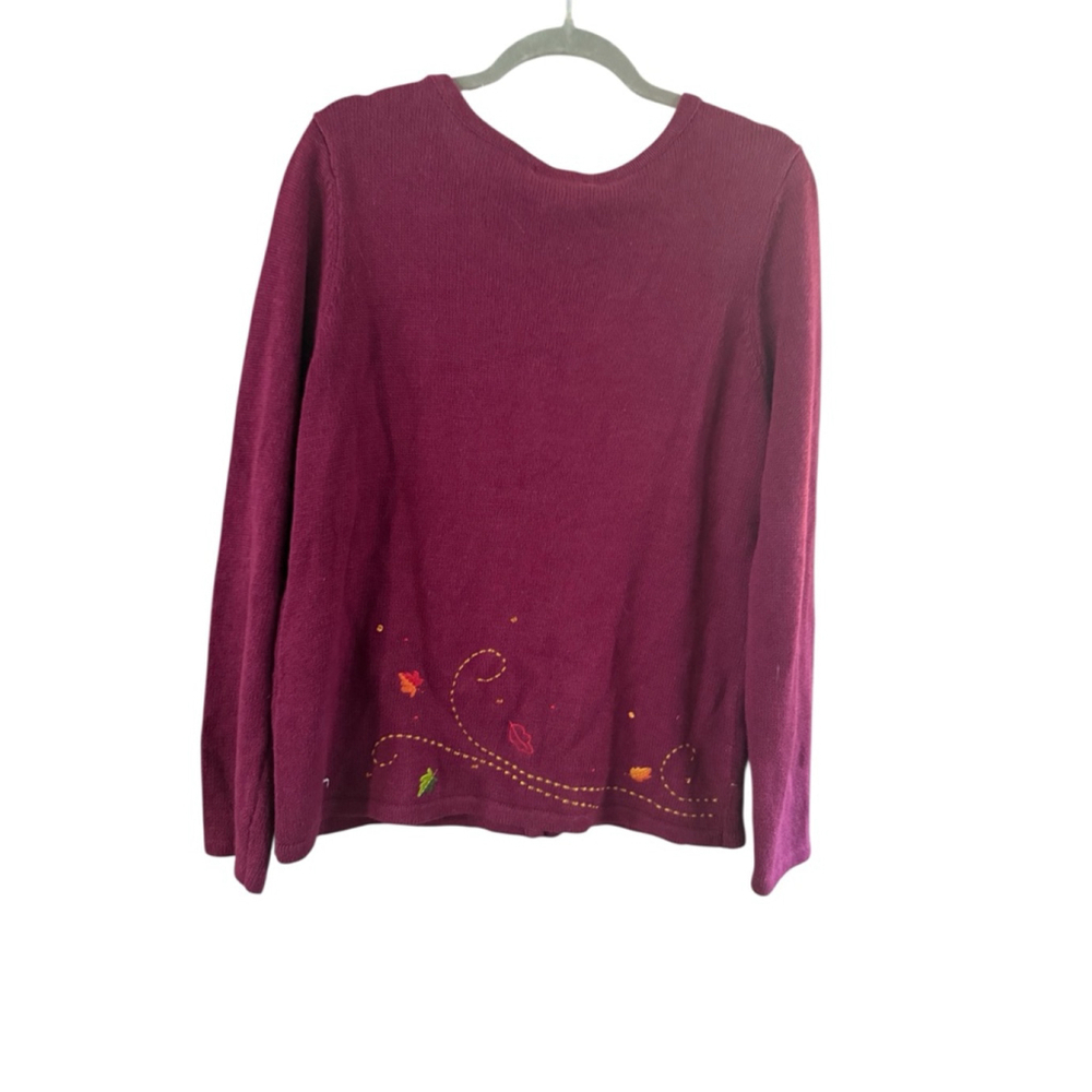 Women's Christopher & Banks Burgundy Cardigan with Fall Leaves, Size L - Picture 9 of 9